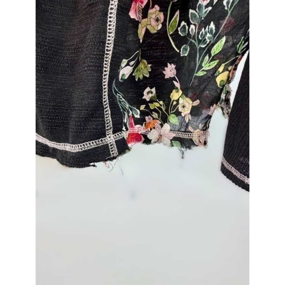POL Womens Large Black Floral Star Patch Raw Hem Boho‎ Distressed Oversized Top - Picture 13 of 16